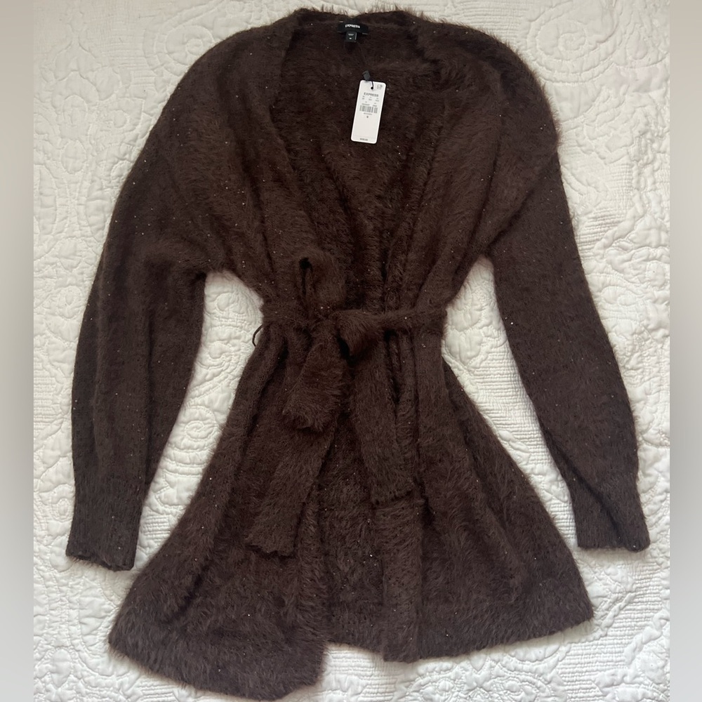 Express Brown Tie Cardigan Size Medium NWT